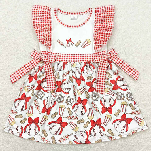 Baby Girls Dress Baseball Pink Knee Length Bows Dresses GSD0712