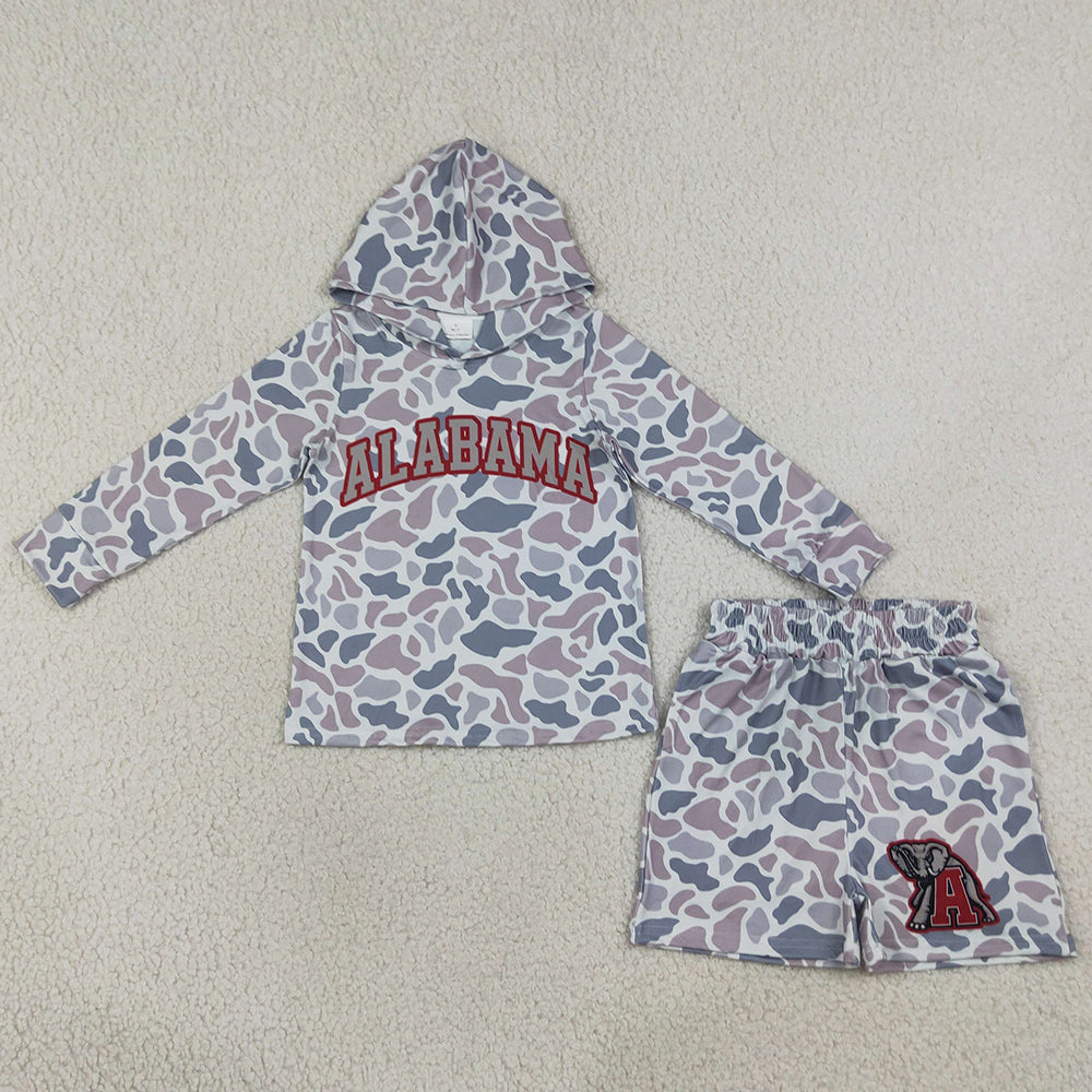 Baby Boys Clothes Light Grey Camo Alabama Long Sleeve Hoodie Pockets Short Team Clothes Set BLS0044