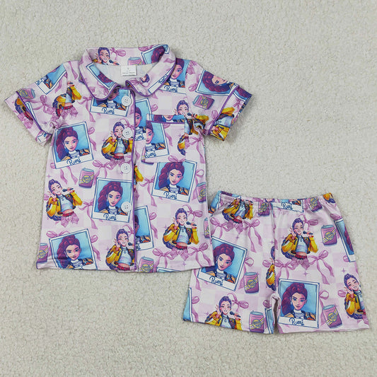 Baby Girls Pajamas Demon Hunter Button Pocket Top Shorts Pajamas Sets GSSO2961 1.1