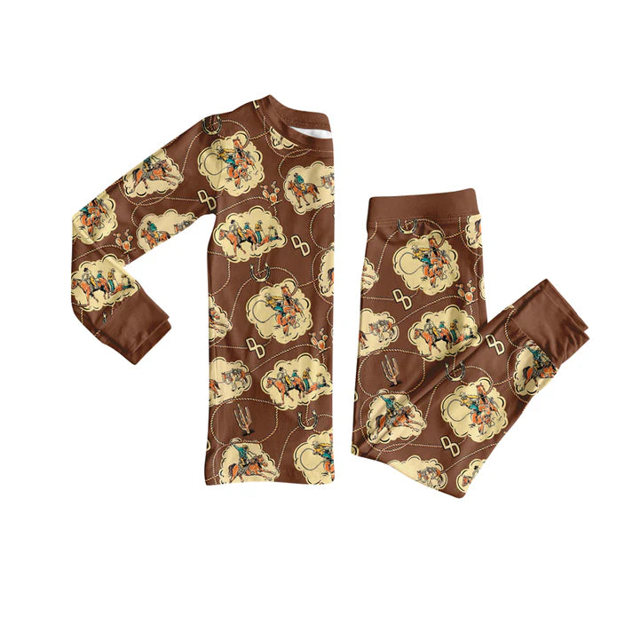 Preorder (moq 5)Baby Boys Grown Long Sleeves Horse Rodeos Plaid Top Pant Pajamas Set 6.23