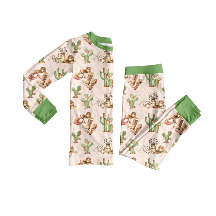 Preorder(moq 5) Baby Boys Western Boots Cactus Cowboys Top Pants Lounge Wear Pajamas Sets 8.8