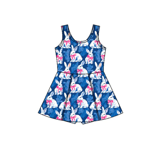 Preorder (moq 5)Baby Girls Sleeveless Bows Rabbits Shorts Easter Knee Length Dresses 12.27