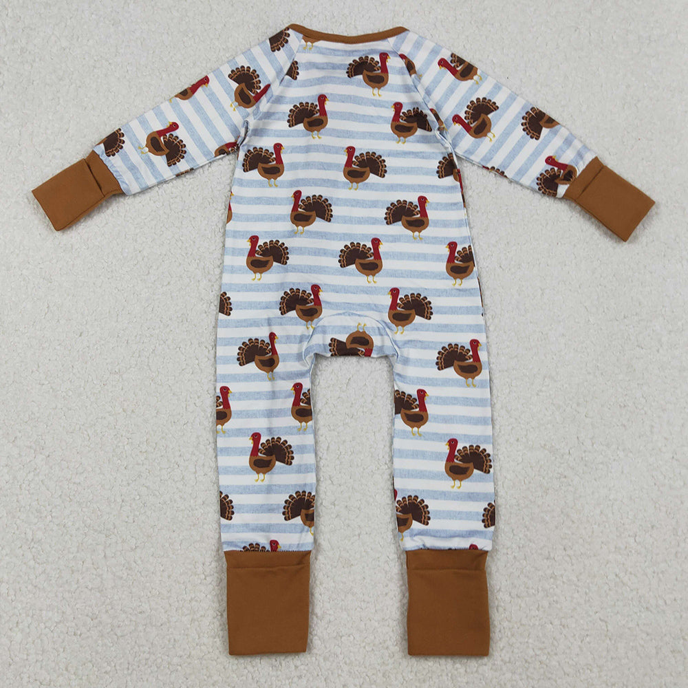 Baby Infant Boys Rompers Thanksgiving Turkey Stripe Zipper Footie Rompers LR1191 10.3
