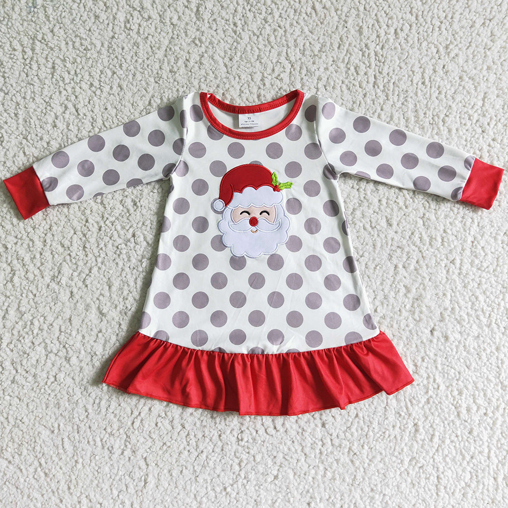 Baby Girls Dress Santa Dots Christmas ruffle Dresses Gown 6 A13-14