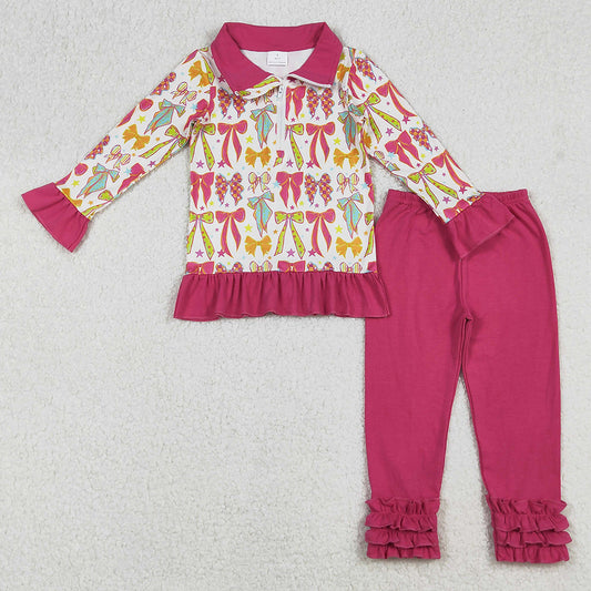 Baby Girls Clothes Long Sleeves Pink Bows Stars Zipper Top Legging Pants Sets GLP2616 9.9