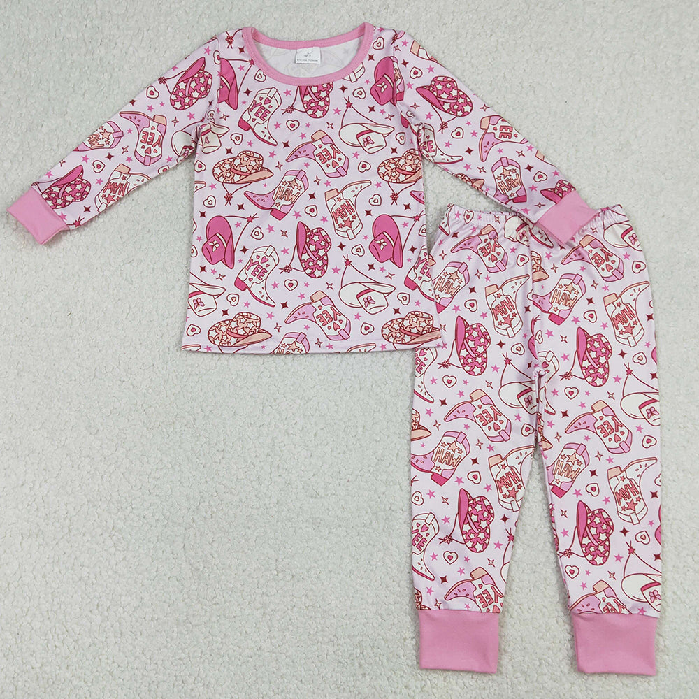 Baby Girls Pajamas Pink Howdy Boots Hats Top Pants Western Pajamas Sets GLP3085 12.27