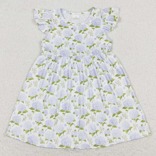Baby Girls Dress Blue Flowers Flutter Sleeve Knee Length Dresses GSD1100