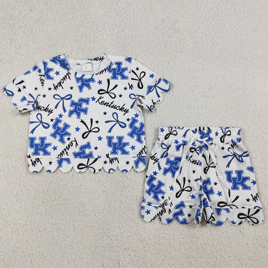 Baby Girls Clothes Star Bows UK Top Scallop Shorts Team Clothes Sets GSSO3255