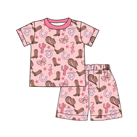 Preorder (moq 8)Baby Girls Hats Boots Cactus Top Shorts Western Pajamas Sets 9.13