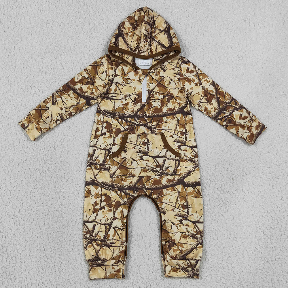 Baby Boys Rompers Leaves Camo Half Zip Pockets Pant Fall Hoodie Rompers LR3033