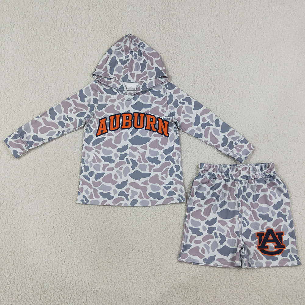Baby Boys Clothes Grey Camo Auburn Long Sleeve Hoodie Short Team Clothes Set BLS0041