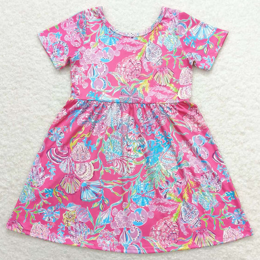 Baby Girls Dress Pink Sea Shells Short Sleeve Knee Length Dresses GSD1115