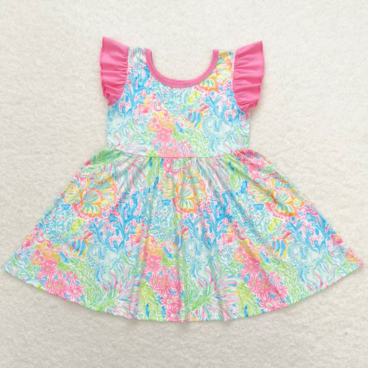 Baby Girls Dress Pink Flowers Knee Length Twirl Dresses GSD1137