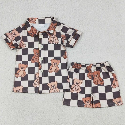 Baby Boys Pajamas Black Checked Bears Button Top Shorts Pajamas Sets BSSO1774 1.1