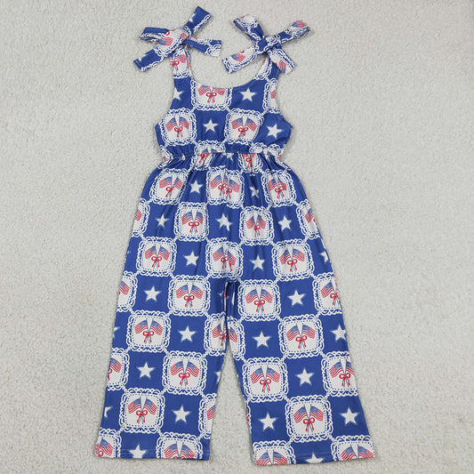 Baby Girls Jumpsuits Strap Bows Stars Flags Checked 4th of July Pant Jumpsuits SR3875