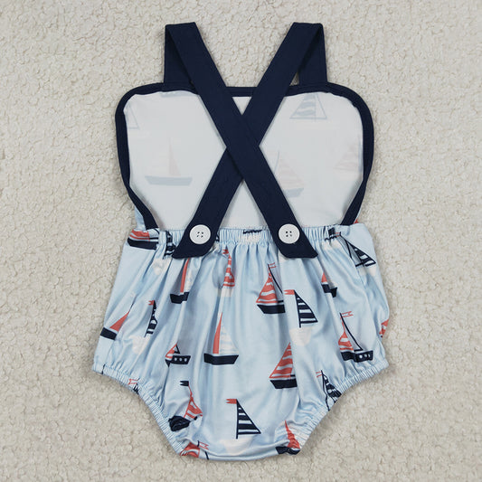 Baby Boys Rompers Blue Strap Boats Plaid Rompers SR3945
