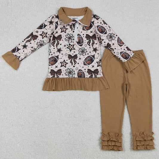 Baby Girls Clothes Footballs Bows Zipper Pullovers Legging Pants Team Sets GLP2690 10.2