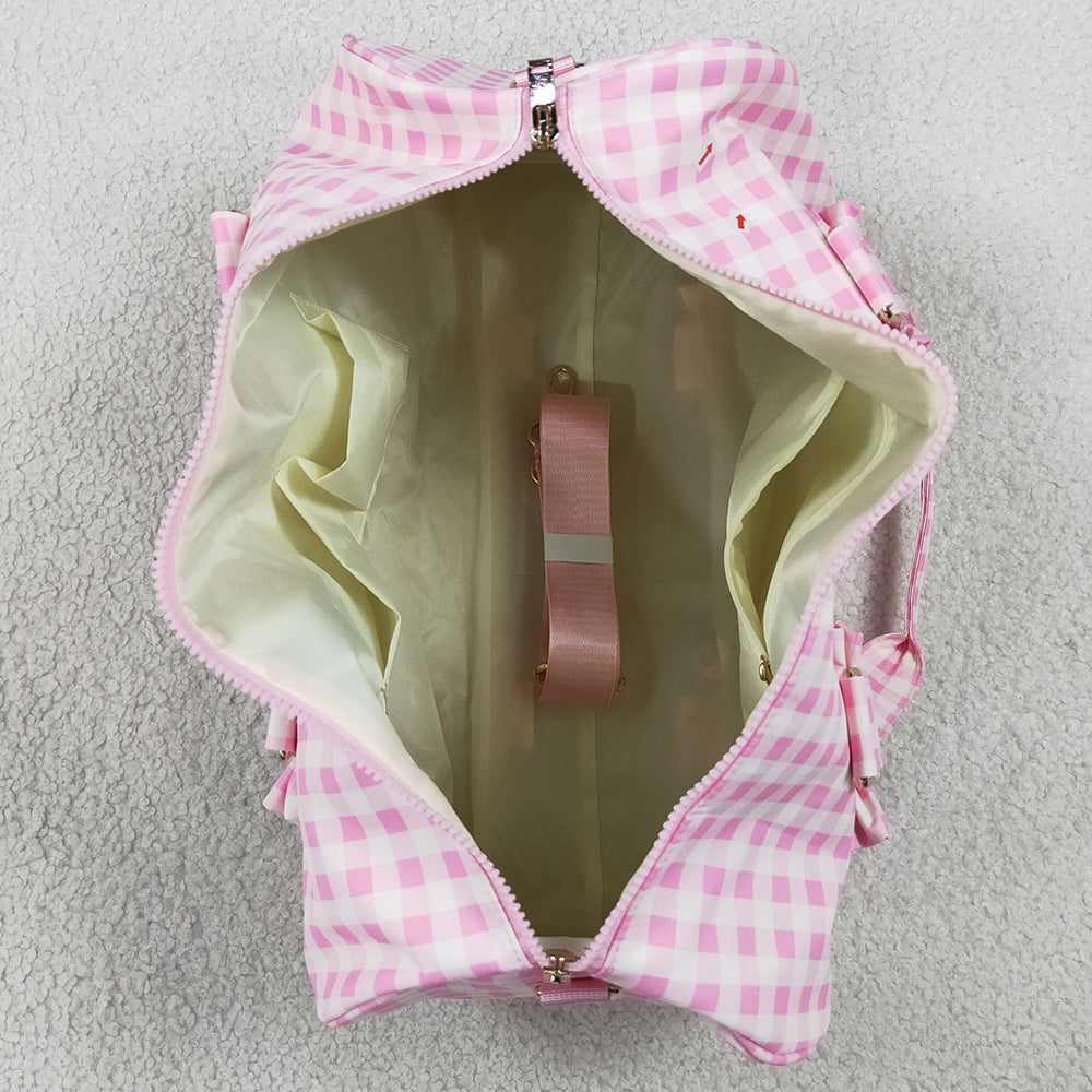 Adult Women Pink Checked Print Zipper Gym Bags BA0469