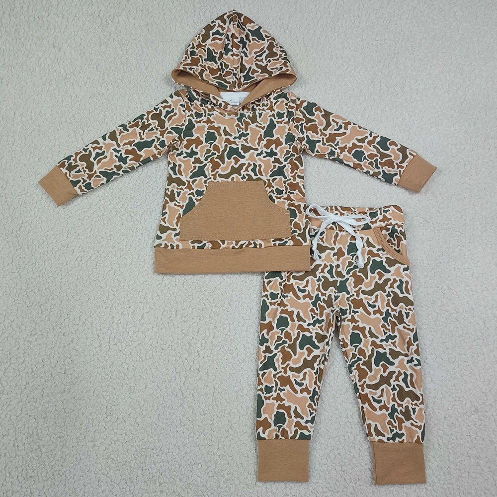 Baby Boys Clothes Khaki Green Camo Hoodie Pocket Jogger Pants Clothes Set BLP1509