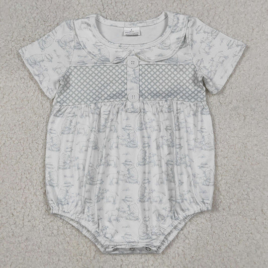 Baby Kids Girls Rompers Short Sleeve Sheep Button Collar Rompers SR3569