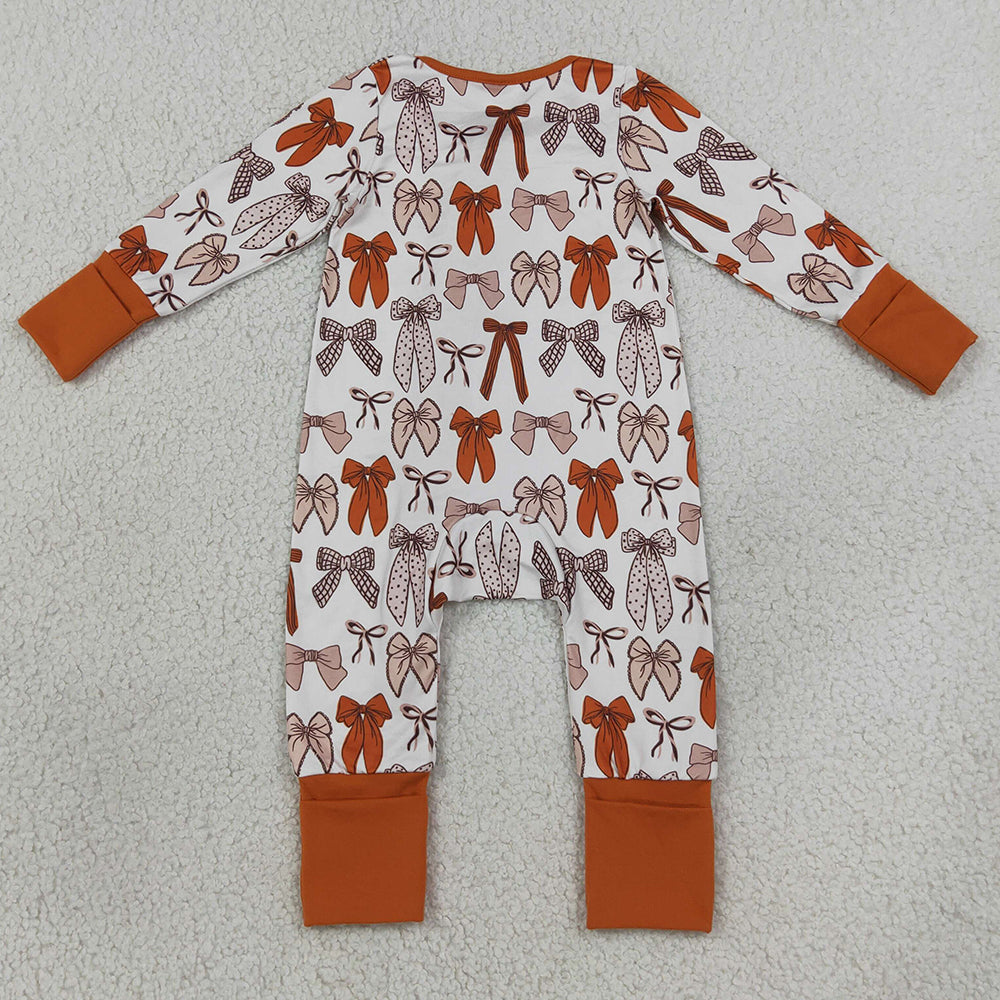 Baby Girls Rompers Bows Plaid Fall Two Way Zip Convertible Rompers LR3158