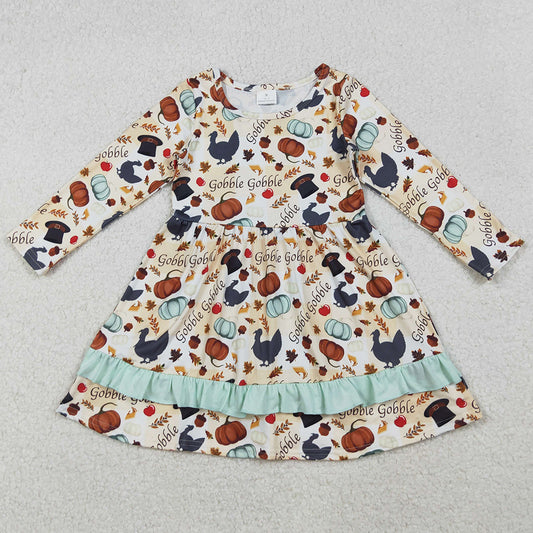 Baby Girls Dress Thanksgiving Turkey Pumpkins Ruffle Knee Length Dresses GLD0789 10.3