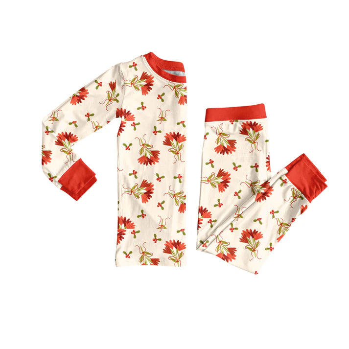 Preorder (moq 5)Baby Girls Long Sleeves Red Leaves Bows Top Pants Pajamas Sets 5.28