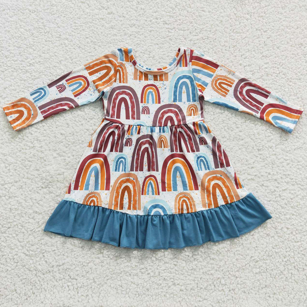 Boutique Baby Girls Dress Rainbow Ruffle Knee Length Dresses GLD0205 9.5