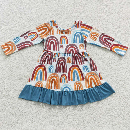 Boutique Baby Girls Dress Rainbow Ruffle Knee Length Dresses GLD0205 9.5