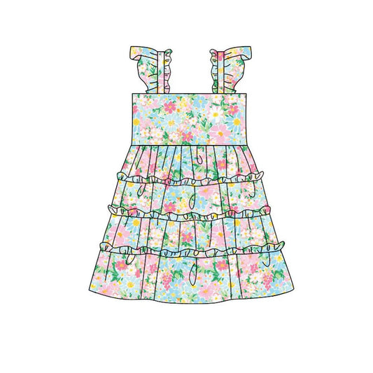 Preorder(moq 5) Baby Girls Colorful Floral Patchwork Knee Length Dresses 10.29