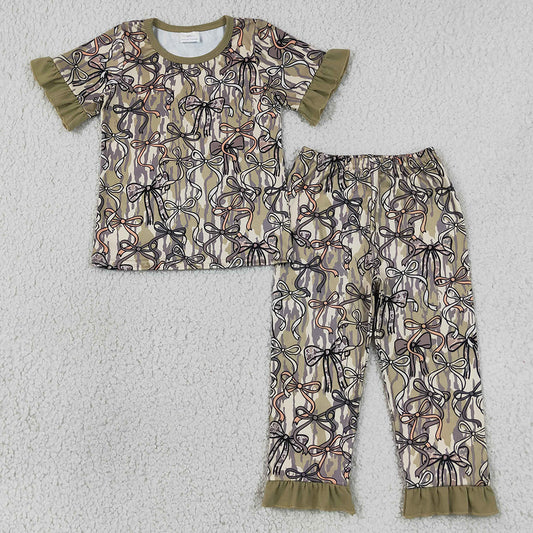 Baby Girls Pajamas Wood Camo Bows Tops Ruffle Pants Pajamas Sets GSPO2264