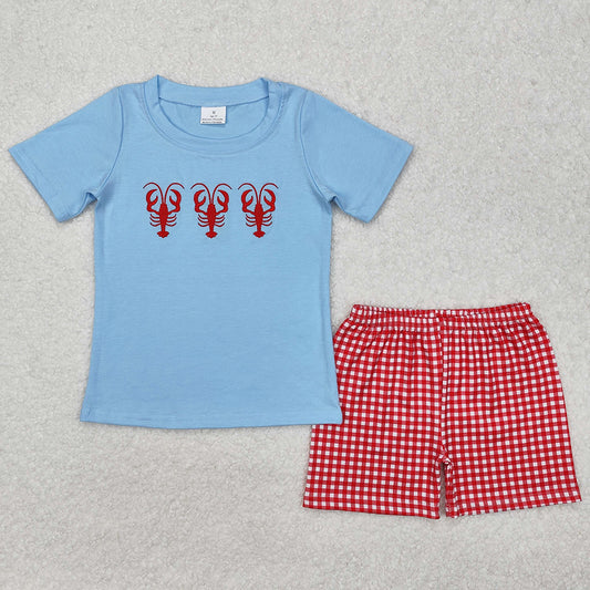 Baby Boys Clothes Crawfish Blue Shirt Checkered Shorts Clothes Sets BSSO1161