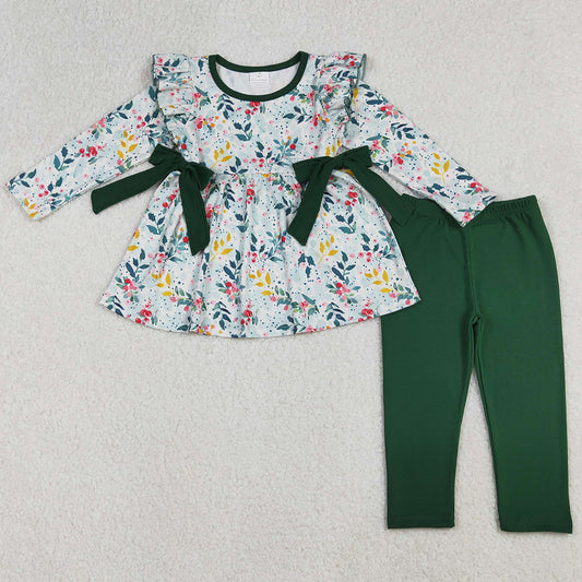 Baby Girls Clothes Green Leaves Bows Tunic Leggings Pants Clothes Sets GLP2476 10.2