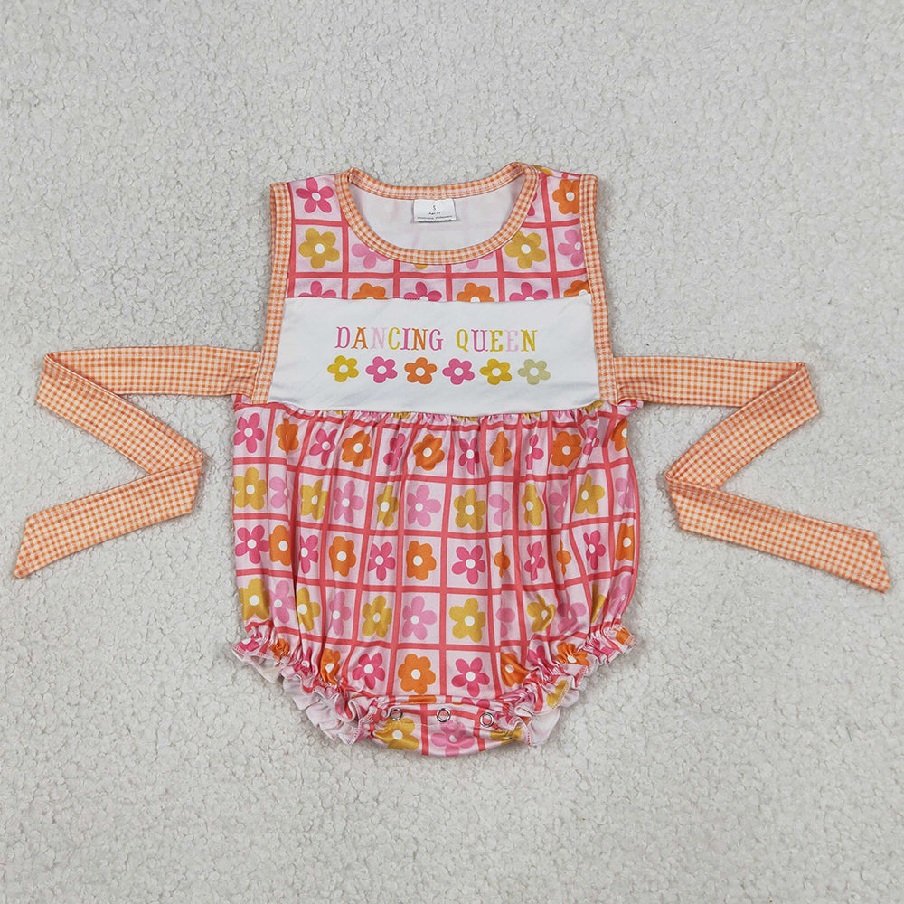 Baby Girls Rompers Flowers Checked Dancing Queen Print Ruffle Belt Rompers SR4018