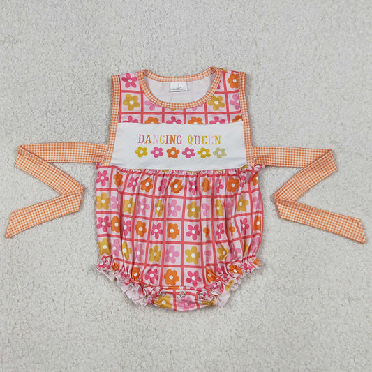 Baby Girls Rompers Flowers Checked Dancing Queen Print Ruffle Belt Rompers SR4018