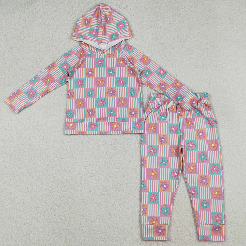 Baby Girls Clothes Flowers Checked Hoodies Pockets Legging Pants Clothes Sets GLP2853 10.3