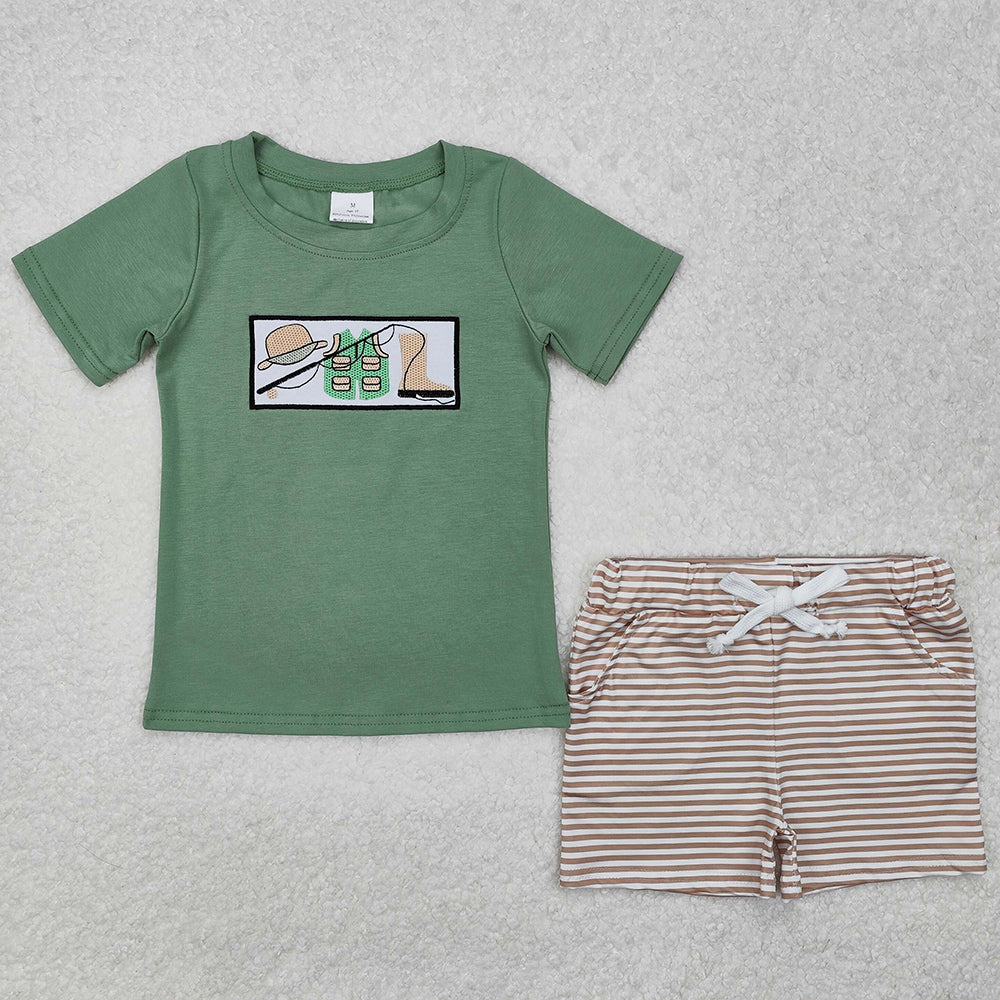 Baby Boys Clothes Boots Fishing Shirt Stripes Pocket Shorts Clothes Sets BSSO1154