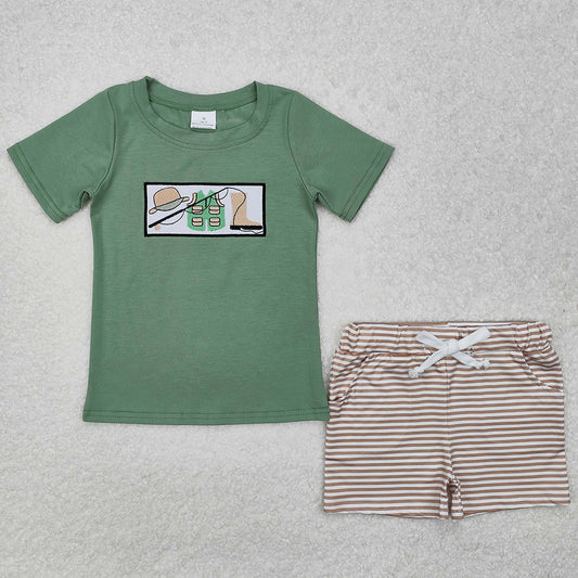 Baby Boys Clothes Boots Fishing Shirt Stripes Pocket Shorts Clothes Sets BSSO1154