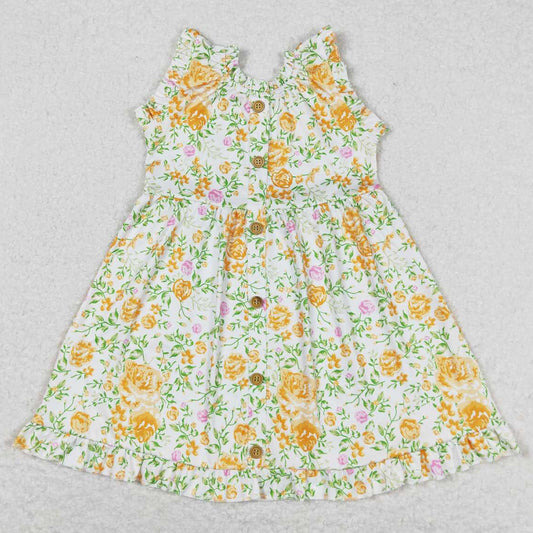 Baby Girls Dress Yellow Flowers Sleeveless Knee Length Dresses GSD0983