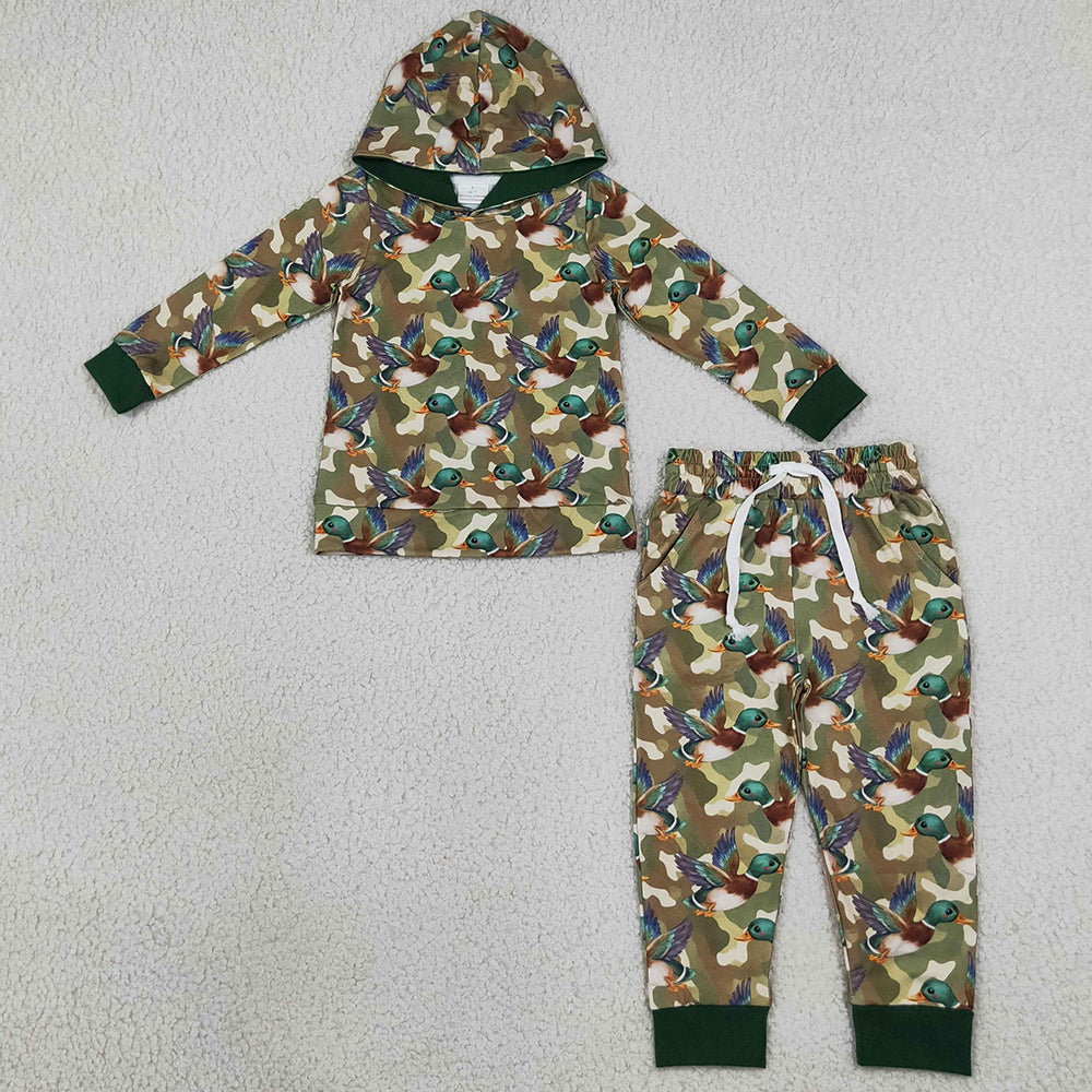 Baby Boys Clothes Green Camo Ducks Hoodie Pockets Jogger Hunting Clothes Set BLP1543