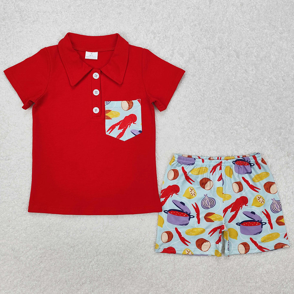 Baby Boys Clothes Boiled Crawfish Pullover Tops Shorts Clothes Sets BSSO1188
