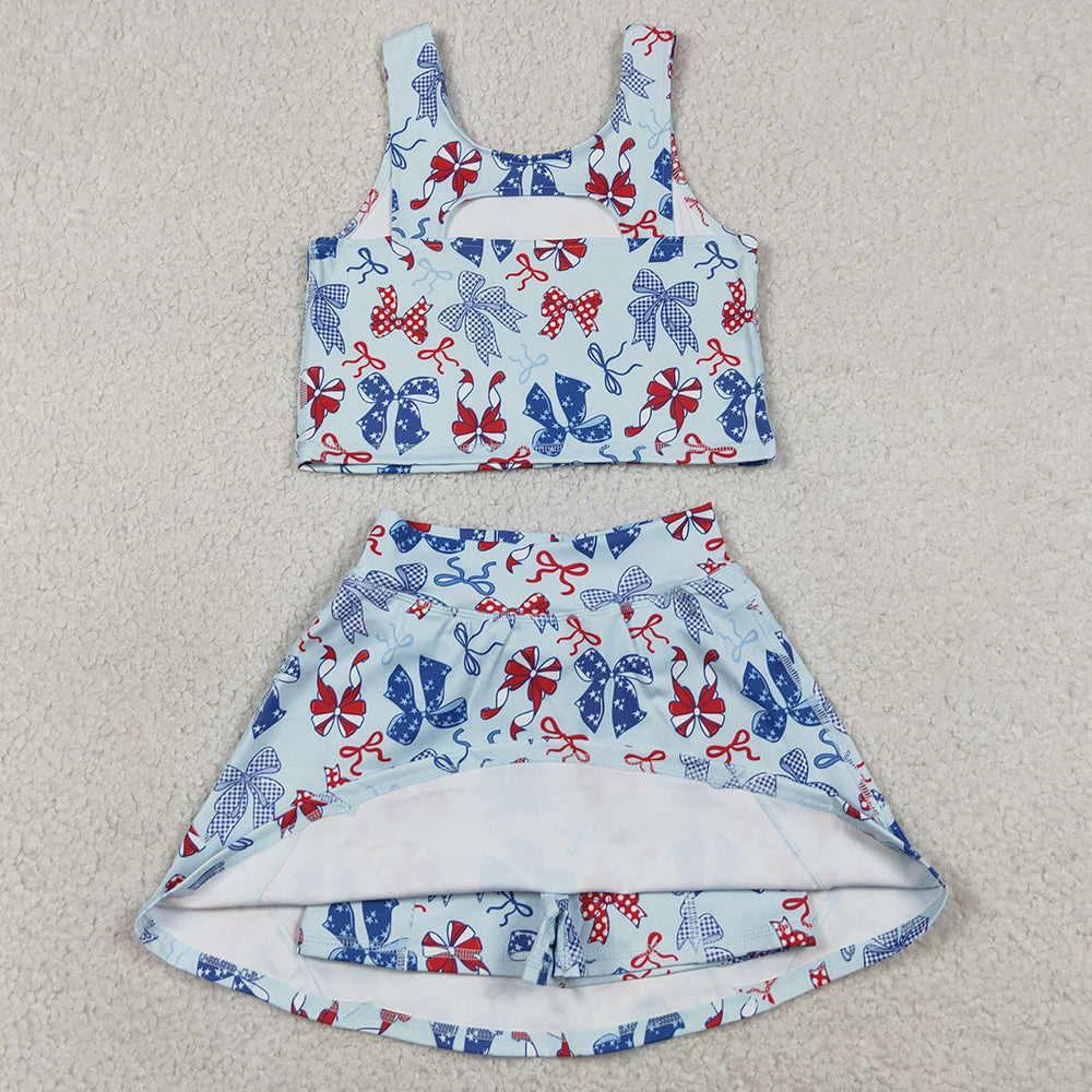 Baby Girls Clothes Red Blue Bows Vest Skirts Shorts Yoga Active 4th of July Clothes Sets GSD3874