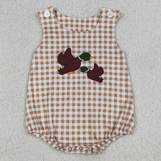Baby Boys Rompers Embroidery Ducks Sleeveless Hunting Checked Rompers SR3958
