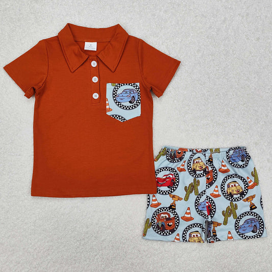 Baby Boys Clothes Pocket Shirts Western Car Cactus Shorts Clothes Sets BSSO1210