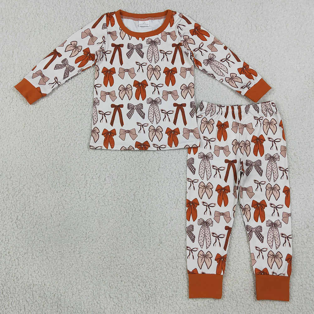 Baby Girls Pajamas Long Sleeve Bows Plaid Top Pant Fall Pajamas Sets GLP3531