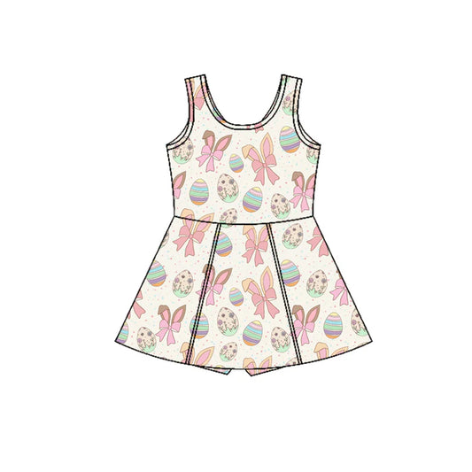 Preorder (moq 5)Baby Girls Sleeveless Rabbits Bows Eggs Shorts Easter Knee Length Dresses 12.27
