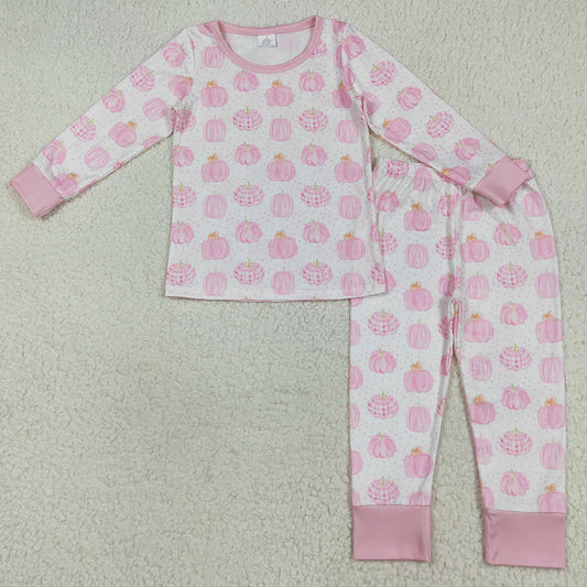 Baby Girls Pajamas Halloween Pink Pumpkin Top Pants Pajamas Sleepwear Sets GLP1188 7.19