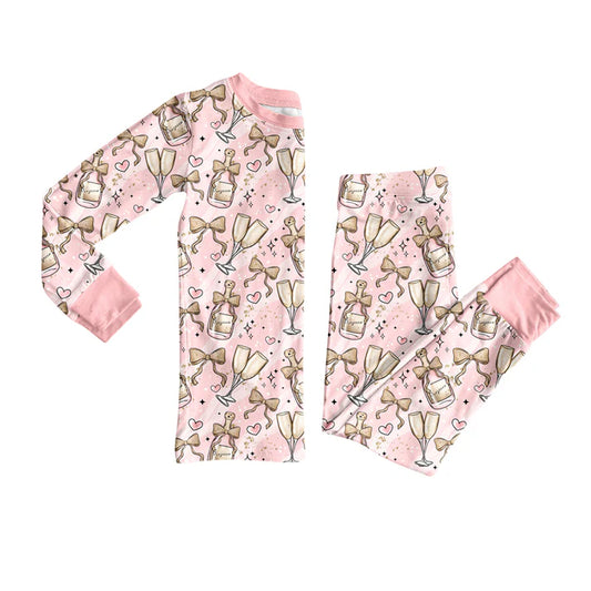 Preorder(moq 5) Baby Girls New Years Cheers Top Pants Lounge Wear Pajamas Sets 8.13