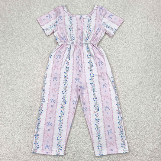 Baby Girls Jumpsuits Pink Short Sleeves Bows Floral Pockets Jumpsuits SR2941 4.9