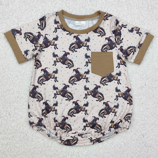 Baby Infant Boys Rompers Brown Rodeo Pocket Western Rompers SR2085